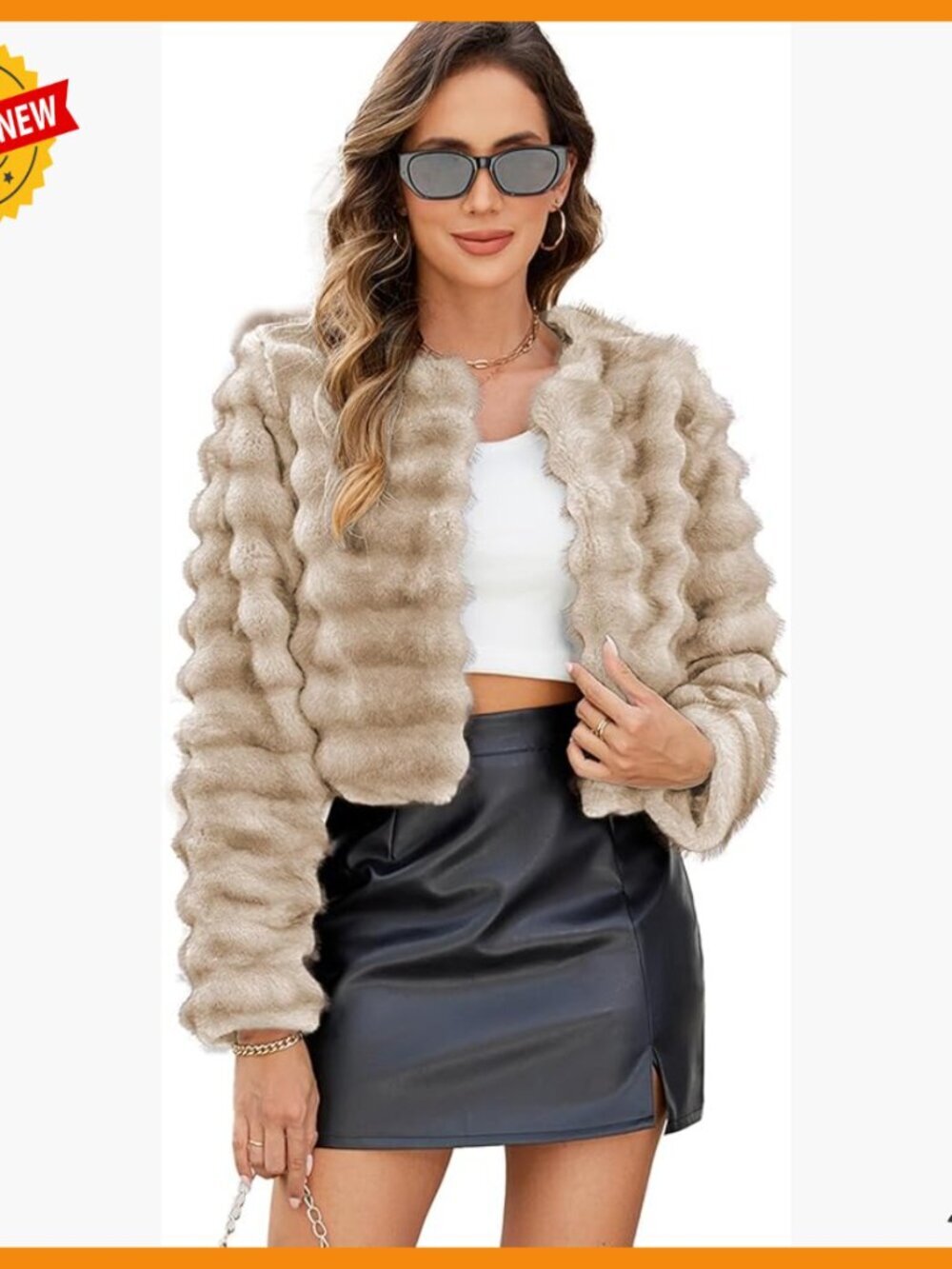 Faux Fur Cropped Jacket Open Front Long Sleeve Winter Coat Pockets